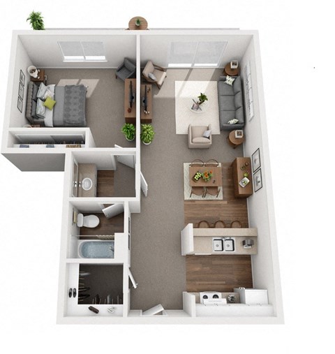 Floor plan for 1 bed, 1 bath, 883 sqft